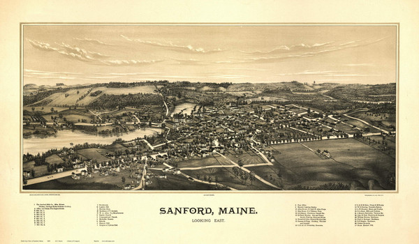 Sanford LC, Maine 1889 Bird's Eye View