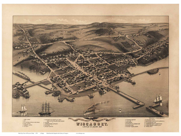 Wiscasset LC, Maine 1878 Bird's Eye View
