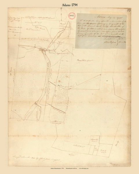 Adams, Massachusetts 1794 Old Town Map Reprint - Roads Place Names  Massachusetts Archives