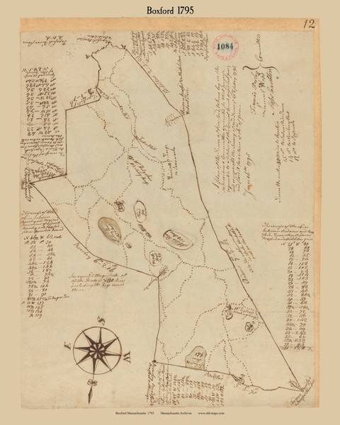 Boxford, Massachusetts 1795 Old Town Map Reprint - Roads Place Names  Massachusetts Archives