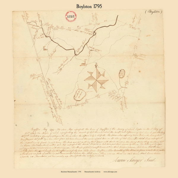 Boylston, Massachusetts 1795 Old Town Map Reprint - Roads Place Names  Massachusetts Archives