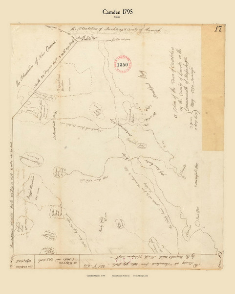 Camden, Maine 1795 Old Town Map Reprint - Roads Place Names  Massachusetts Archives