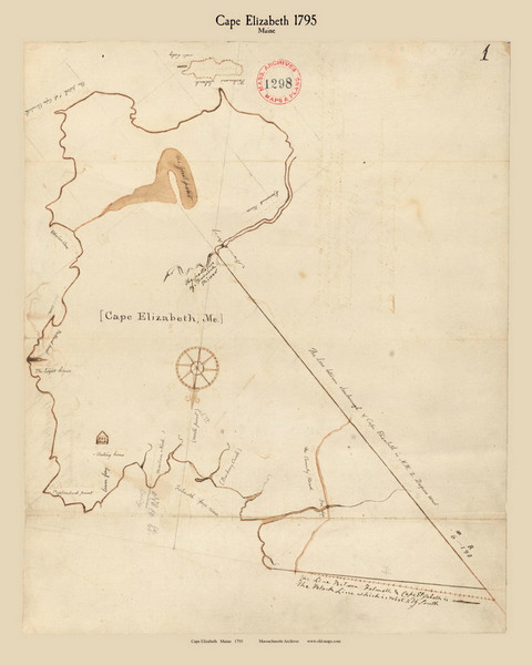 Cape Elizabeth, Maine 1795 Old Town Map Reprint - Roads Place Names  Massachusetts Archives Cape Elizabeth, Maine 1795 Old Town Map Reprint - Roads Place Names  Massachusetts Archives
