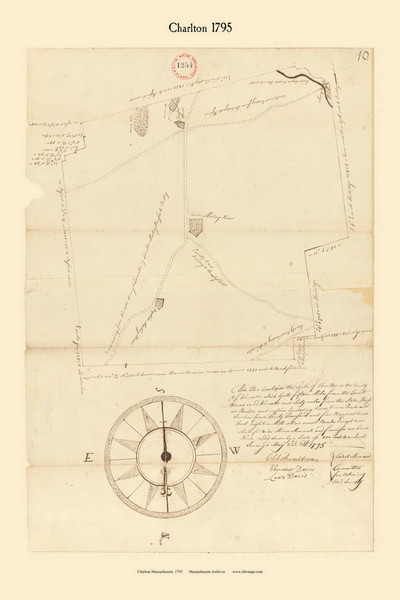 Charlton, Massachusetts 1795 Old Town Map Reprint - Roads Place Names  Massachusetts Archives