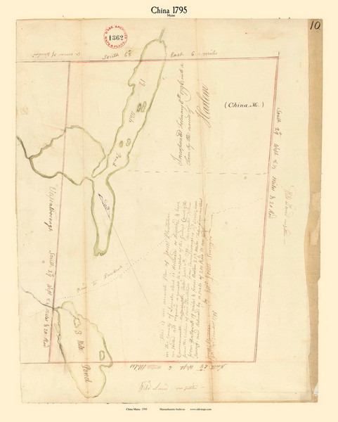 China, Maine 1795 Old Town Map Reprint - Roads Place Names  Massachusetts Archives China, Maine 1795 Old Town Map Reprint - Roads Place Names  Massachusetts Archives