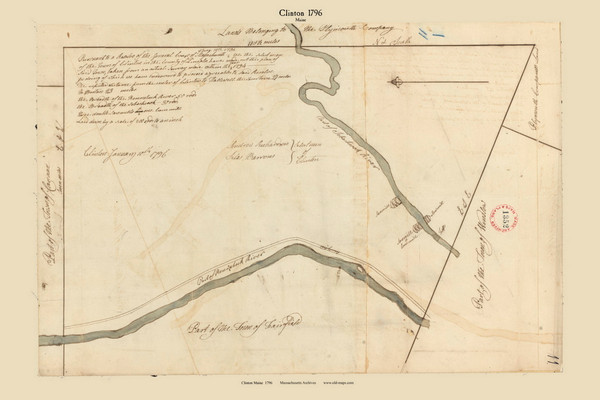 Clinton, Maine 1794 Old Town Map Reprint - Roads Place Names  Massachusetts Archives