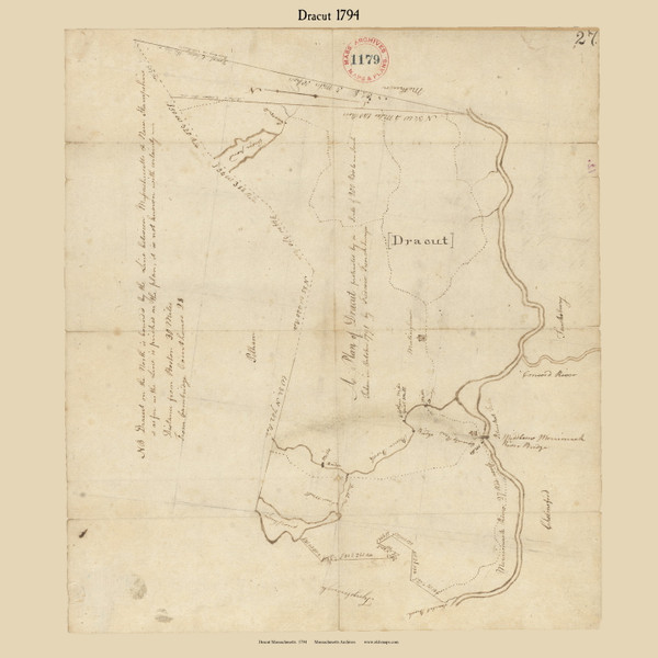Dracut, Massachusetts 1794 Old Town Map Reprint - Roads Place Names  Massachusetts Archives