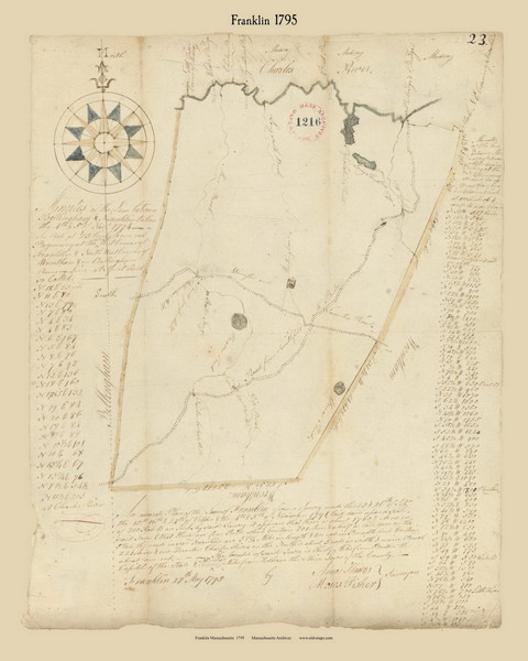 Franklin, Massachusetts 1795 Old Town Map Reprint - Roads Place Names  Massachusetts Archives Franklin, Massachusetts 1795 Old Town Map Reprint - Roads Place Names  Massachusetts Archives