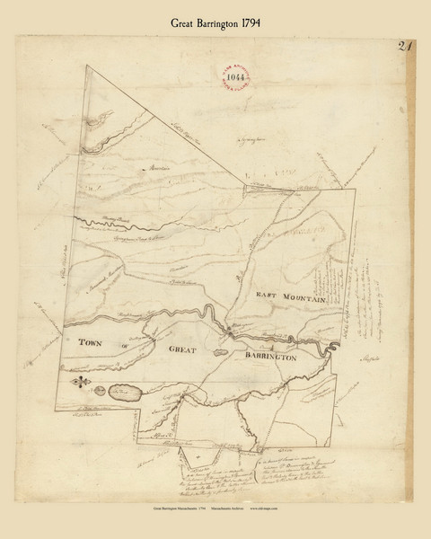Great Barrington, Massachusetts 1794 Old Town Map Reprint - Roads Place Names  Massachusetts Archives Great Barrington, Massachusetts 1794 Old Town Map Reprint - Roads Place Names  Massachusetts Archives