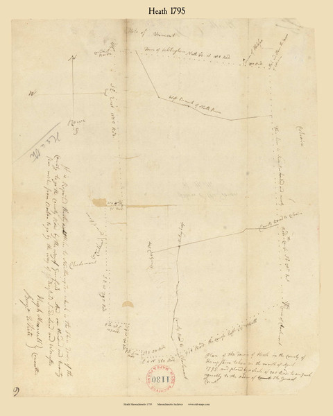 Heath, Massachusetts 1795 Old Town Map Reprint - Roads Place Names  Massachusetts Archives Heath, Massachusetts 1795 Old Town Map Reprint - Roads Place Names  Massachusetts Archives