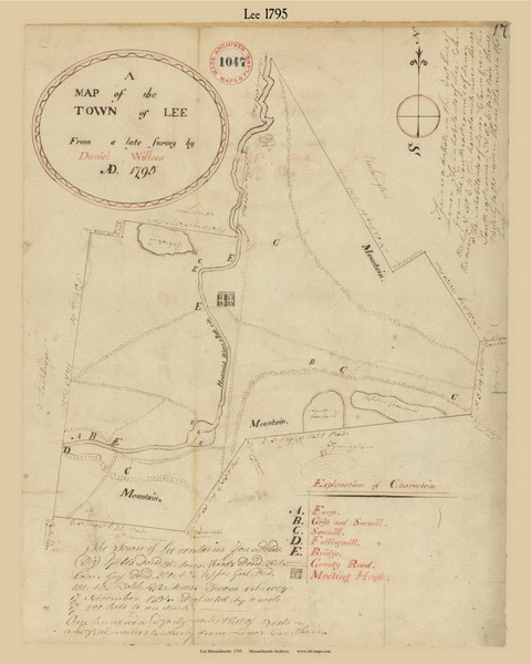 Lee, Massachusetts 1795 Old Town Map Reprint - Roads Place Names  Massachusetts Archives