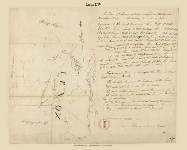 Lenox, Massachusetts 1794 Old Town Map Reprint - Roads Place Names  Massachusetts Archives Lenox, Massachusetts 1794 Old Town Map Reprint - Roads Place Names  Massachusetts Archives