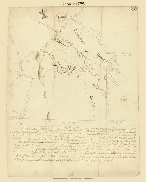 Leominster, Massachusetts 1795 Old Town Map Reprint - Roads Place Names  Massachusetts Archives Leominster, Massachusetts 1795 Old Town Map Reprint - Roads Place Names  Massachusetts Archives
