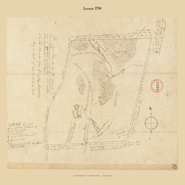 Leverett, Massachusetts 1794 Old Town Map Reprint - Roads Place Names  Massachusetts Archives Leverett, Massachusetts 1794 Old Town Map Reprint - Roads Place Names  Massachusetts Archives