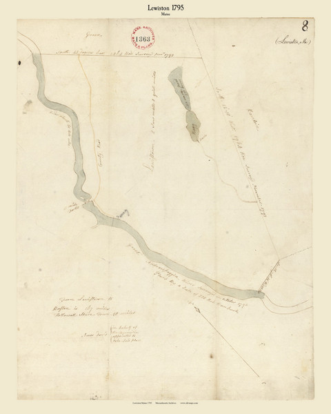 Lewiston, Maine 1795 Old Town Map Reprint - Roads Place Names  Massachusetts Archives