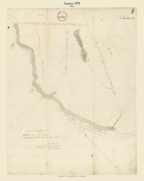 Lewiston, Maine 1795 Old Town Map Reprint - Roads Place Names  Massachusetts Archives Lewiston, Maine 1795 Old Town Map Reprint - Roads Place Names  Massachusetts Archives