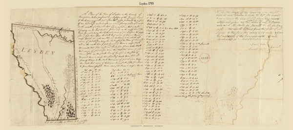 Leyden, Massachusetts 1795 Old Town Map Reprint - Roads Place Names  Massachusetts Archives