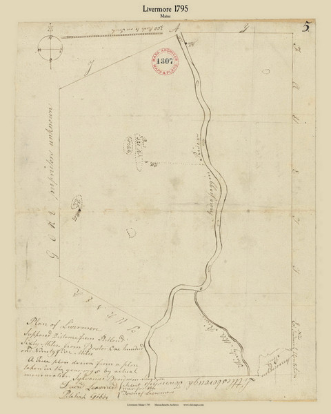 Livermore, Maine 1795 Old Town Map Reprint - Roads Place Names  Massachusetts Archives