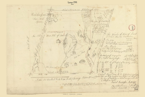 Lyman, Maine 1795 Old Town Map Reprint - Roads Place Names  Massachusetts Archives Lyman, Maine 1795 Old Town Map Reprint - Roads Place Names  Massachusetts Archives