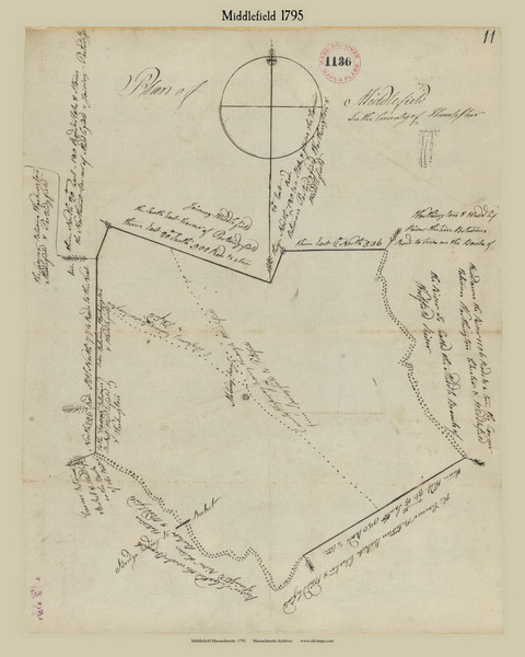 Middlefield, Massachusetts 1795 Old Town Map Reprint - Roads Place Names  Massachusetts Archives