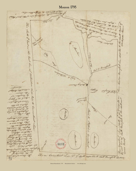 Monson, Massachusetts 1795 Old Town Map Reprint - Roads Place Names  Massachusetts Archives Monson, Massachusetts 1795 Old Town Map Reprint - Roads Place Names  Massachusetts Archives