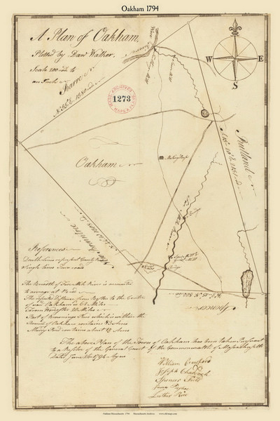 Oakham, Massachusetts 1794 Old Town Map Reprint - Roads Place Names  Massachusetts Archives Oakham, Massachusetts 1794 Old Town Map Reprint - Roads Place Names  Massachusetts Archives
