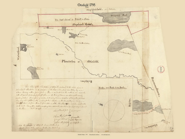 Otisfield, Maine 1795 Old Town Map Reprint - Roads Place Names  Massachusetts Archives