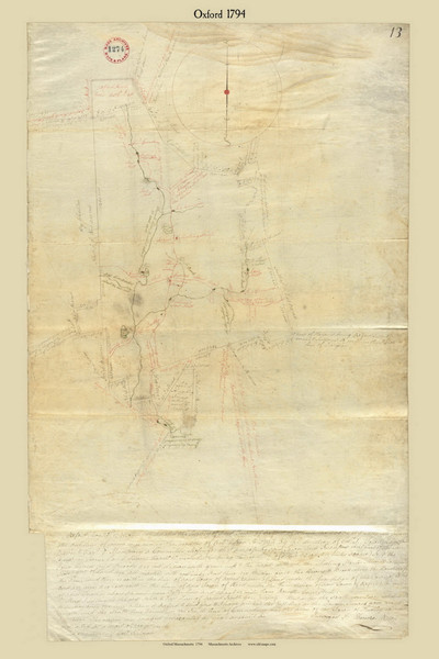 Oxford, Massachusetts 1794 Old Town Map Reprint - Roads Place Names  Massachusetts Archives