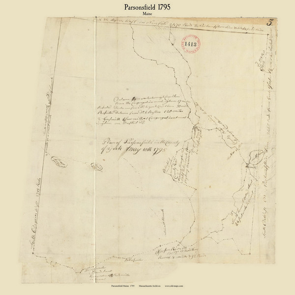 Parsonfield, Maine 1795 Old Town Map Reprint - Roads Place Names  Massachusetts Archives