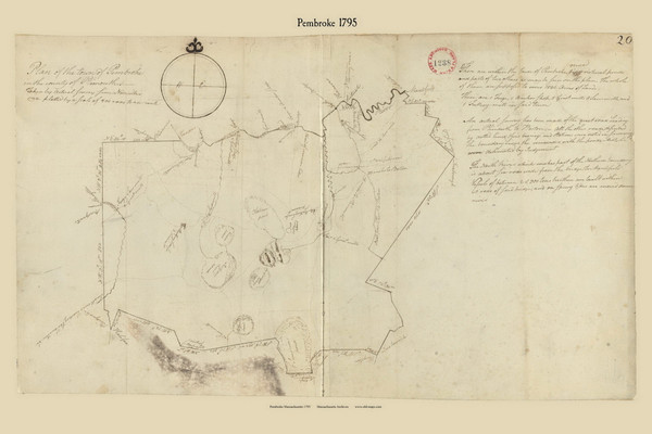 Pembroke, Massachusetts 1795 Old Town Map Reprint - Roads Place Names  Massachusetts Archives