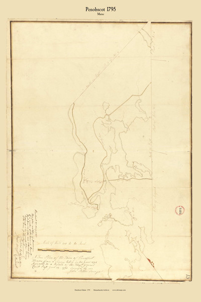 Penobscot, Maine 1795 Old Town Map Reprint - Roads Place Names  Massachusetts Archives Penobscot, Maine 1795 Old Town Map Reprint - Roads Place Names  Massachusetts Archives