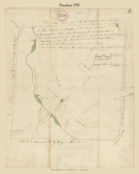 Petersham, Massachusetts 1795 Old Town Map Reprint - Roads Place Names  Massachusetts Archives