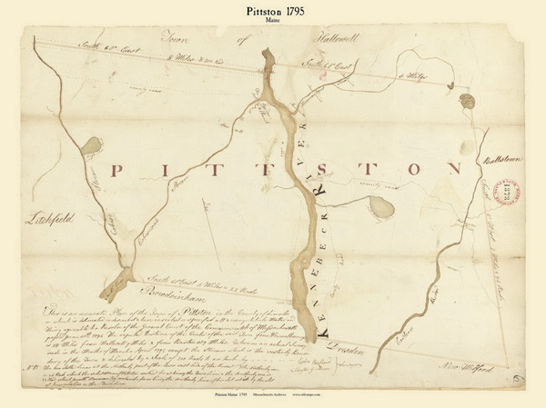 Pittston, Maine 1795 Old Town Map Reprint - Roads Place Names  Massachusetts Archives Pittston, Maine 1795 Old Town Map Reprint - Roads Place Names  Massachusetts Archives