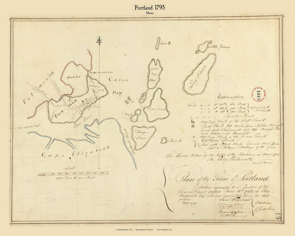 Portland, Maine 1795 Old Town Map Reprint - Roads Place Names  Massachusetts Archives