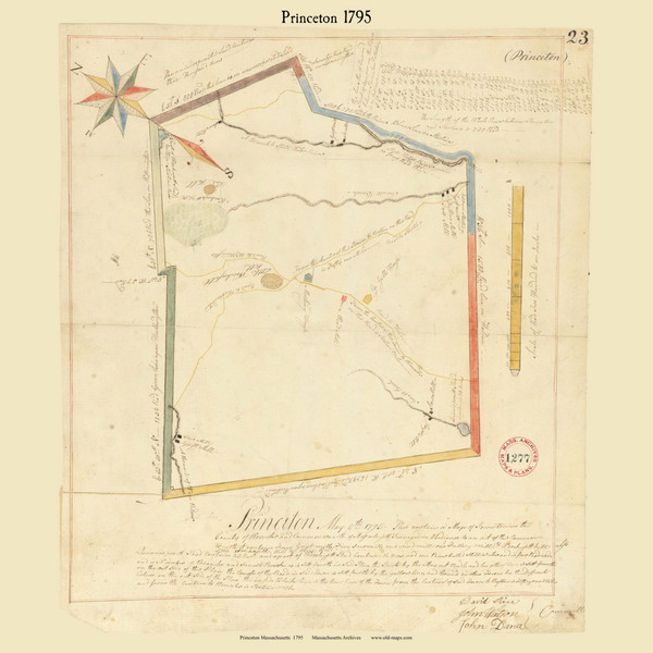 Princeton, Massachusetts 1795 Old Town Map Reprint - Roads Place Names  Massachusetts Archives