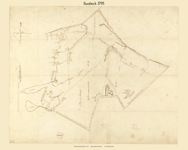 Sandwich, Massachusetts 1795 Old Town Map Reprint - Roads Place Names  Massachusetts Archives Sandwich, Massachusetts 1795 Old Town Map Reprint - Roads Place Names  Massachusetts Archives