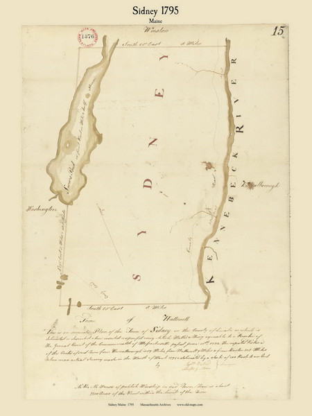 Sidney, Maine 1795 Old Town Map Reprint - Roads Place Names  Massachusetts Archives Sidney, Maine 1795 Old Town Map Reprint - Roads Place Names  Massachusetts Archives