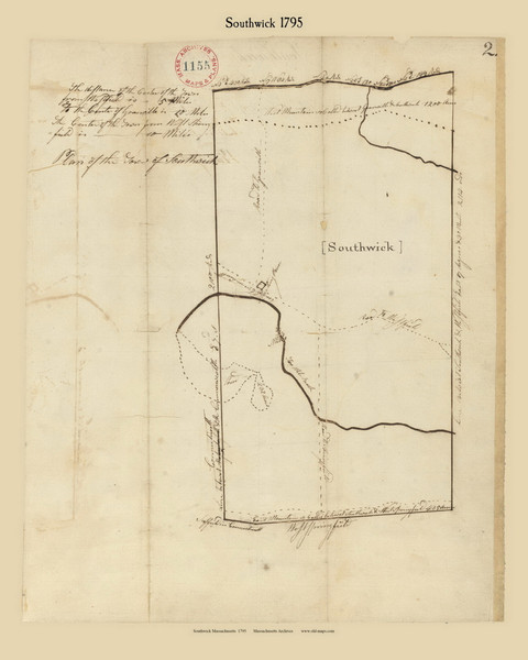 Southwick, Massachusetts 1795 Old Town Map Reprint - Roads Place Names  Massachusetts Archives Southwick, Massachusetts 1795 Old Town Map Reprint - Roads Place Names  Massachusetts Archives