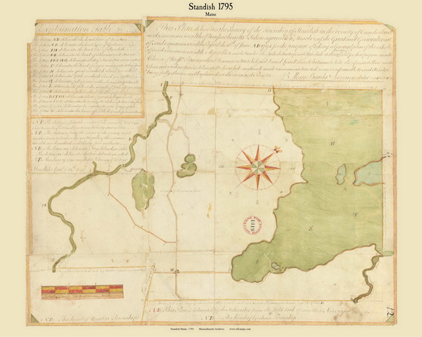 Standish, Maine 1795 Old Town Map Reprint - Roads Place Names  Massachusetts Archives Standish, Maine 1795 Old Town Map Reprint - Roads Place Names  Massachusetts Archives