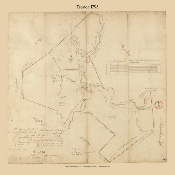 Taunton, Massachusetts 1795 Old Town Map Reprint - Roads Place Names  Massachusetts Archives Taunton, Massachusetts 1795 Old Town Map Reprint - Roads Place Names  Massachusetts Archives