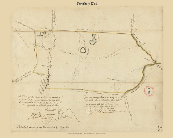 Tewksbury, Massachusetts 1795 Old Town Map Reprint - Roads Place Names  Massachusetts Archives Tewksbury, Massachusetts 1795 Old Town Map Reprint - Roads Place Names  Massachusetts Archives