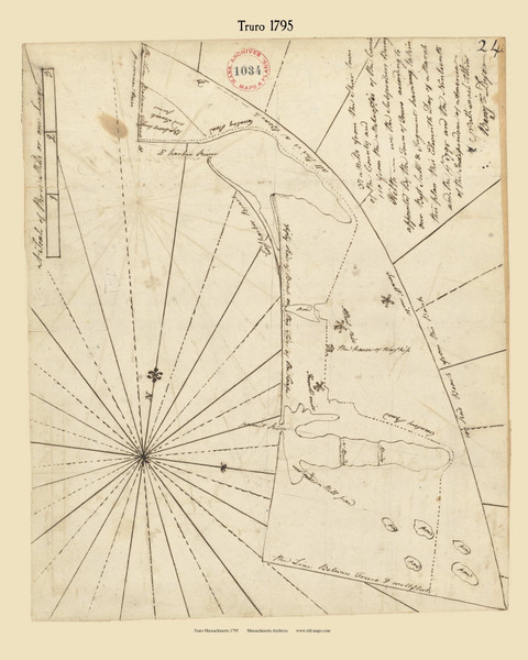 Truro, Massachusetts 1795 Old Town Map Reprint - Roads Place Names  Massachusetts Archives