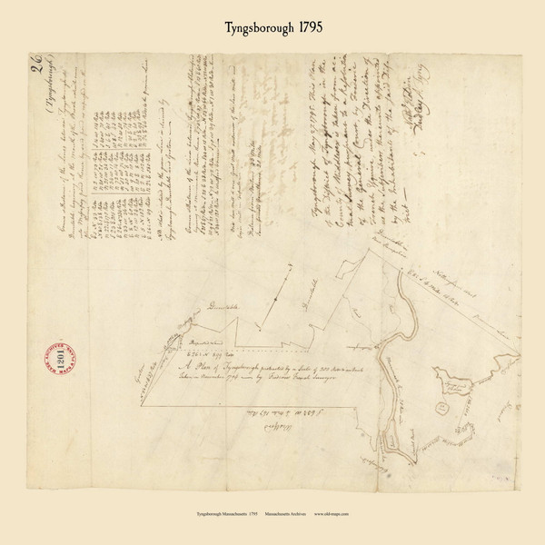 Tyngsborough, Massachusetts 1795 Old Town Map Reprint - Roads Place Names  Massachusetts Archives Tyngsborough, Massachusetts 1795 Old Town Map Reprint - Roads Place Names  Massachusetts Archives