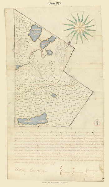 Union, Maine 1795 Old Town Map Reprint - Roads Place Names  Massachusetts Archives