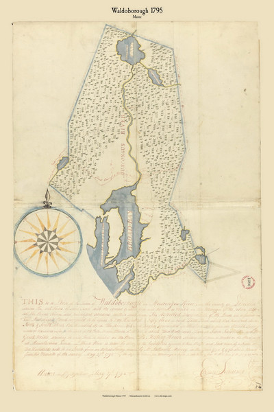 Waldoborough, Maine 1795 Old Town Map Reprint - Roads Place Names  Massachusetts Archives Waldoborough, Maine 1795 Old Town Map Reprint - Roads Place Names  Massachusetts Archives