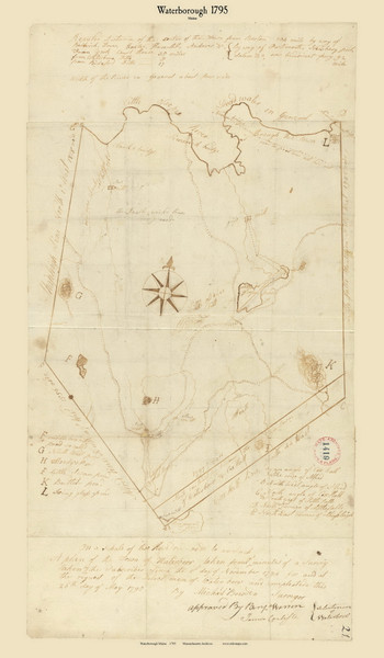 Waterborough, Maine 1795 Old Town Map Reprint - Roads Place Names  Massachusetts Archives Waterborough, Maine 1795 Old Town Map Reprint - Roads Place Names  Massachusetts Archives