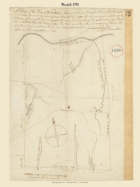 Wendell, Massachusetts 1795 Old Town Map Reprint - Roads Place Names  Massachusetts Archives Wendell, Massachusetts 1795 Old Town Map Reprint - Roads Place Names  Massachusetts Archives