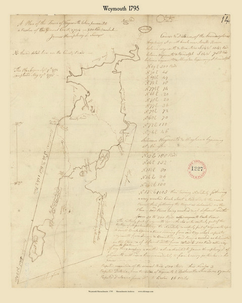 Weymouth, Massachusetts 1795 Old Town Map Reprint - Roads Place Names  Massachusetts Archives Weymouth, Massachusetts 1795 Old Town Map Reprint - Roads Place Names  Massachusetts Archives