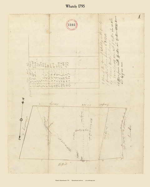 Whately, Massachusetts 1795 Old Town Map Reprint - Roads Place Names  Massachusetts Archives Whately, Massachusetts 1795 Old Town Map Reprint - Roads Place Names  Massachusetts Archives
