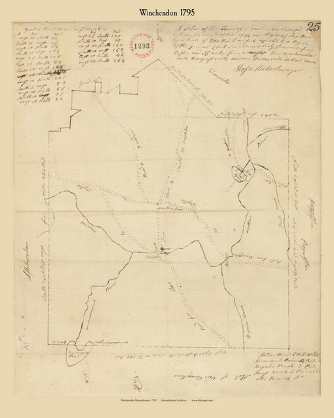 Winchendon, Massachusetts 1795 Old Town Map Reprint - Roads Place Names  Massachusetts Archives Winchendon, Massachusetts 1795 Old Town Map Reprint - Roads Place Names  Massachusetts Archives